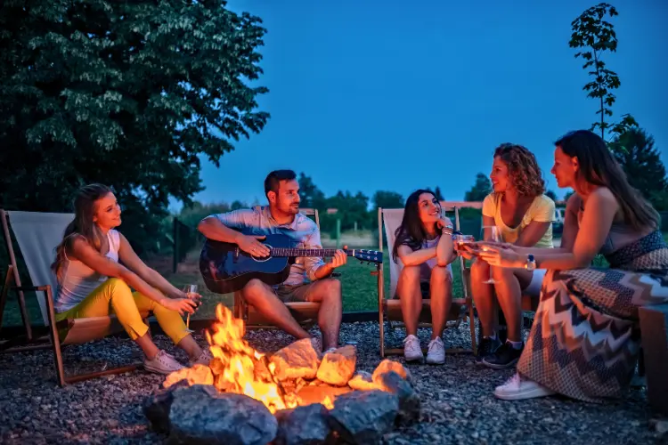 Bonfire and outdoor seating area at Urban Arbor Pangot